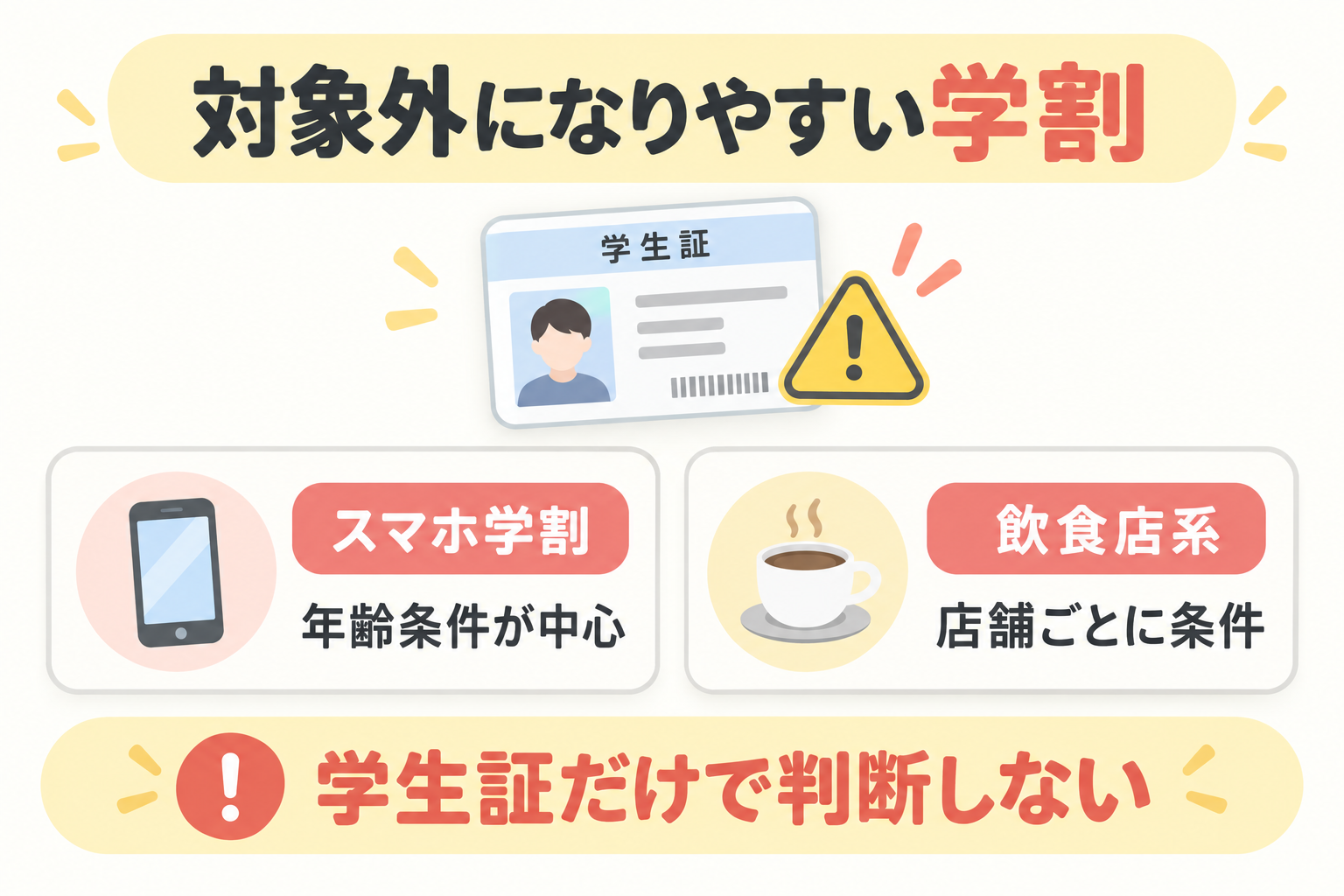 放送大学生でも対象外になりやすいスマホ学割と飲食店系の学割。学生証だけで判断しない