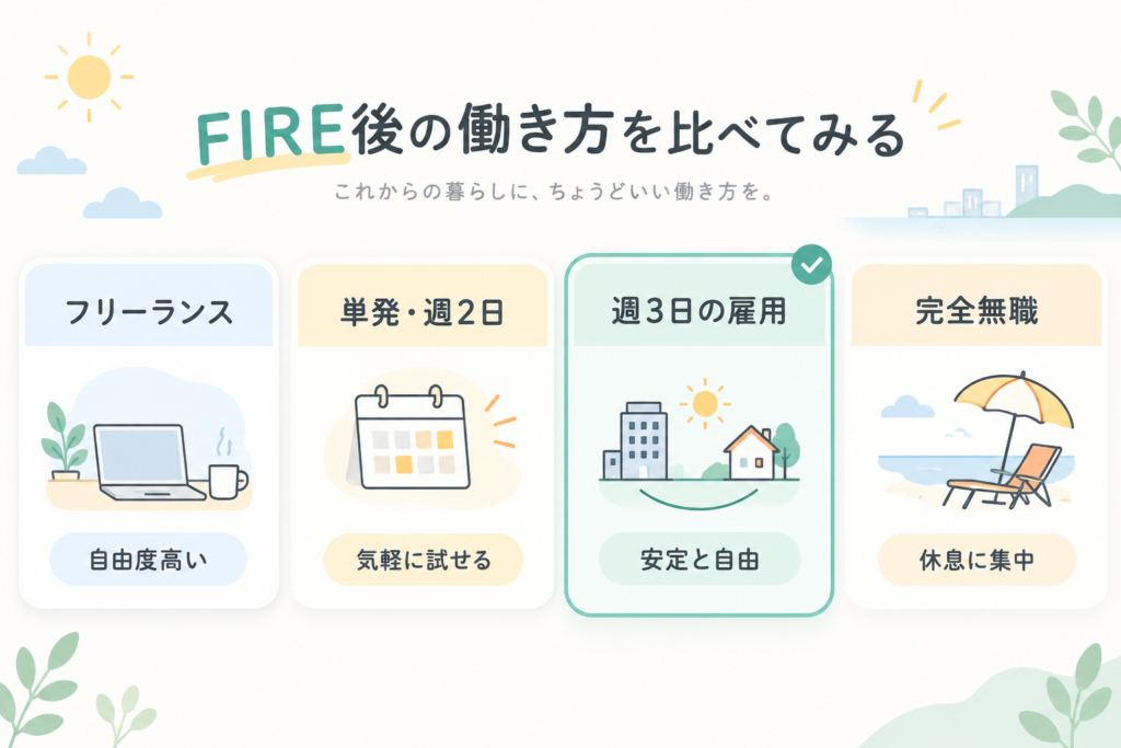 FIRE後の働き方4つの選択肢の比較図